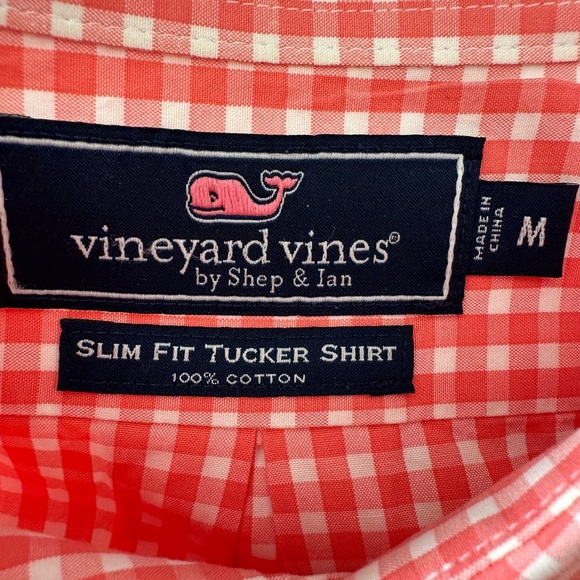 Vineyard Vines Men's Orange Gingham Shirt - Picture 2 of 4